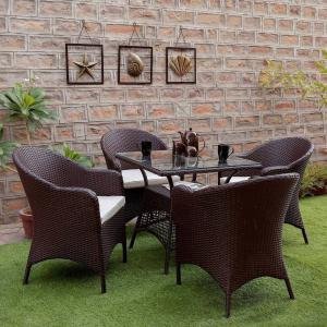 WS Outdoor Patio Seating Set 4 Chairs and 1 Table Set (Dark Brown)