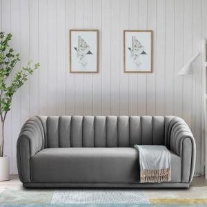 3 Seater Velvet Sofa In Grey Color