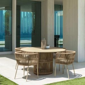 Akin Outdoor Patio Seating Set 4 Chairs and 1 Table Set (Cream) Braided & Rope