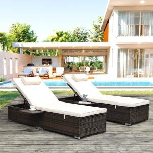 WS Outdoor Swimming Poolside Lounger Set of 2 (Brown)