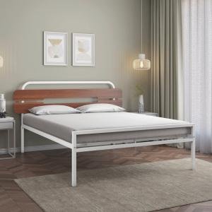 Wood State Metal King Bed (Ivory/Walnut)