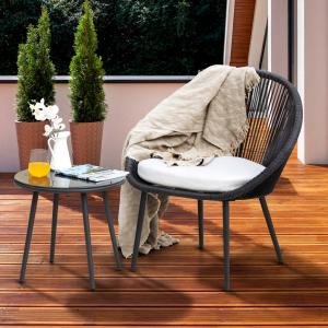 WS Outdoor Patio Seating Set 2 Chairs and 1 Table Set (Black) Braided & Rope