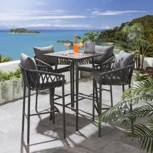 WS Outdoor Patio Bar Set 4 Chairs and 1 Table Set Braided & Rope