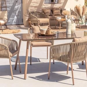 Faustino Outdoor Patio Dining Seating Set 4 Chairs and 1 Table Set Braided & Rope