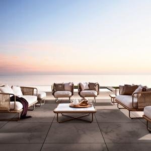 WS Outdoor Sofa Set 6 Seater , 2 Ottoman and 1 Center Table + 1 side table Set (Tan + Beige) Braided & Rope