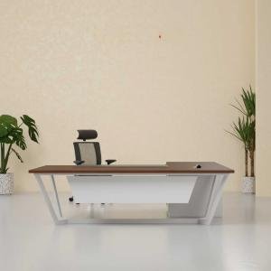 Director CEO for Office Table with MS Leg Storage With Lockable Drawers ,Fabric Pad Wire Manager - White