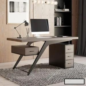 Modern Design Computer Desk with 4 Drawer for Home & Office made in MDF with Metal - Brown Color